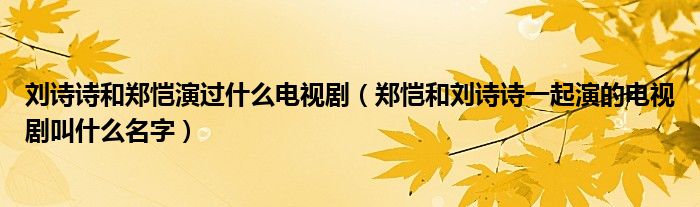 刘诗诗和郑恺演过什么电视剧（郑恺和刘诗诗一起演的电视剧叫什么名字）